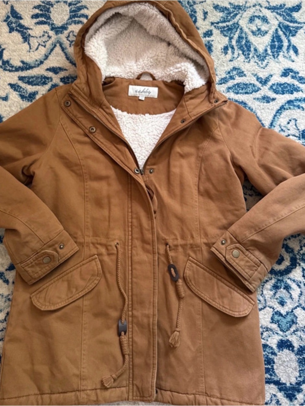 Sebby Tan Hooded Sherpa-Lined Utility Jacket